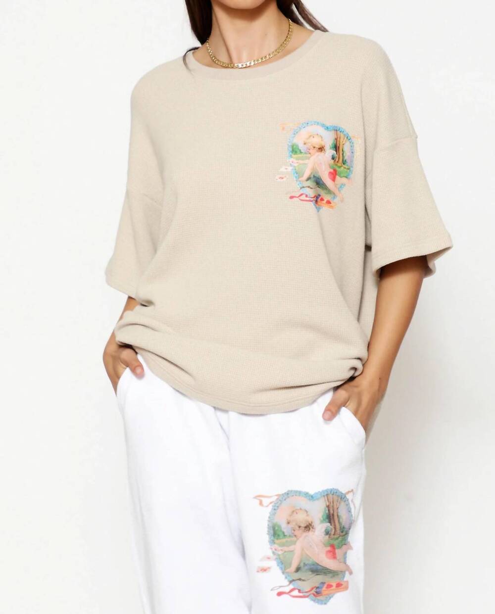 NEW BOYS LIE straight flush boyfriend thermal tee in tan